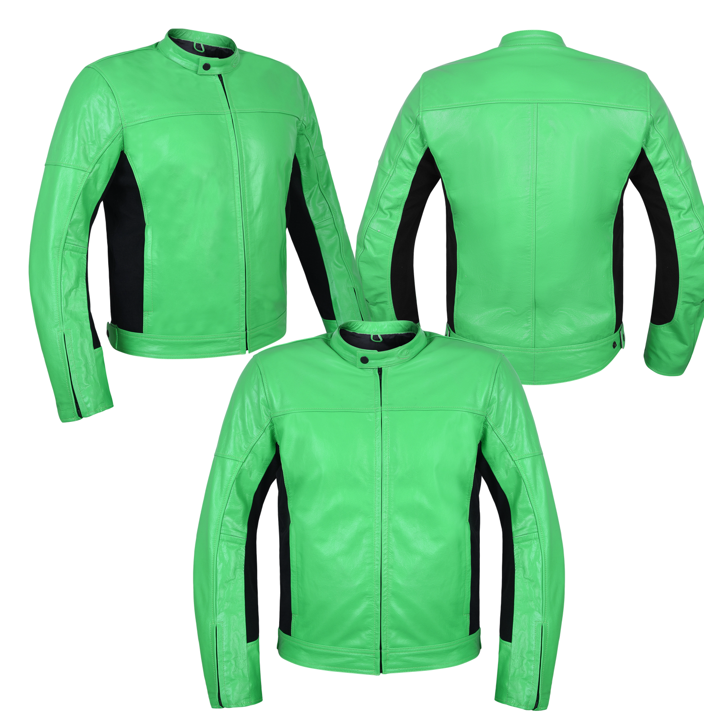 GIACCA DA MOTO UOMO MOD 'STREETFIGHTER' IN VERA PELLE CON PROTEZIONI E PARASCHIENA - VERDE FLUO