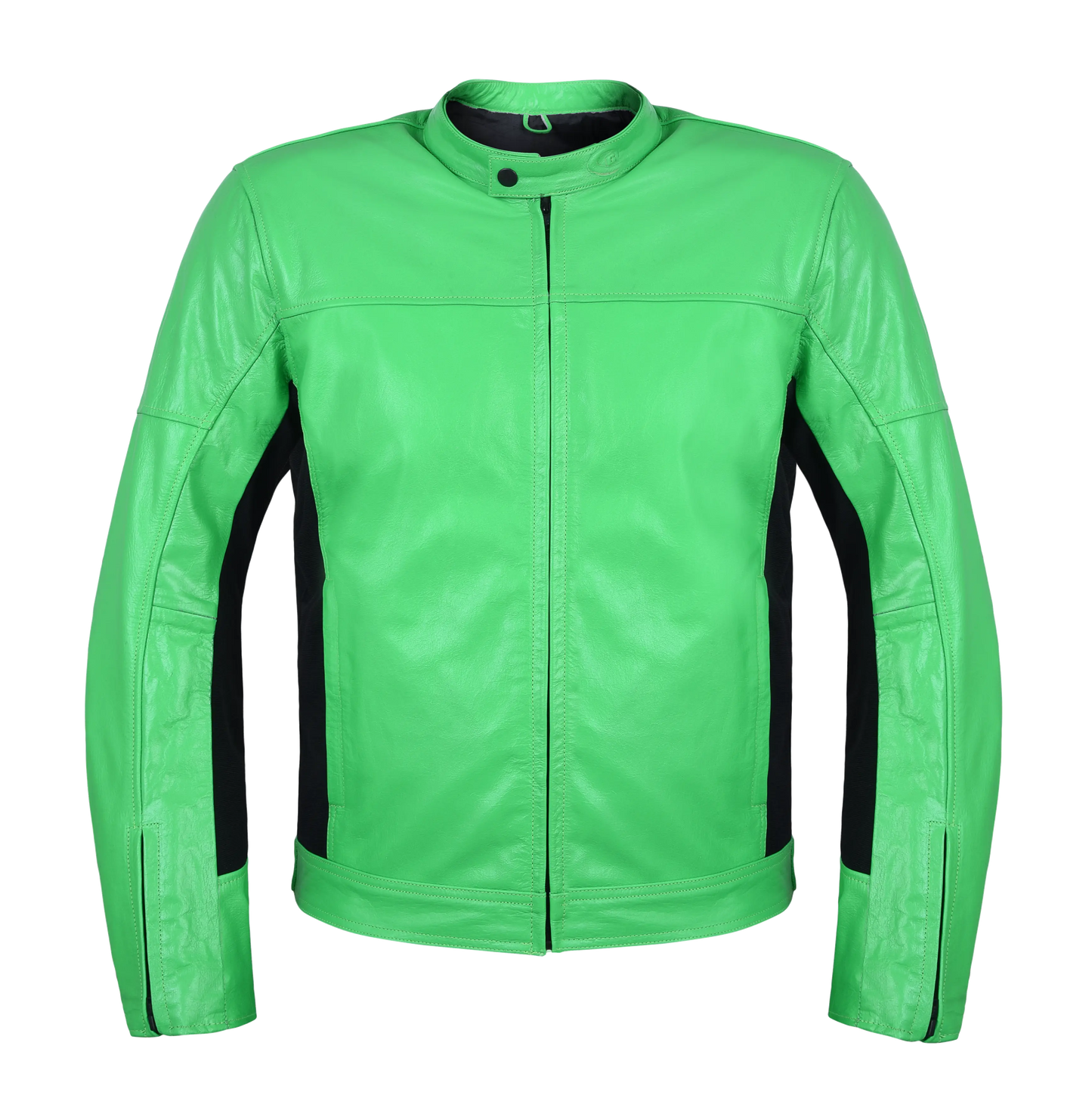 GIACCA DA MOTO UOMO MOD 'STREETFIGHTER' IN VERA PELLE CON PROTEZIONI E PARASCHIENA - VERDE FLUO