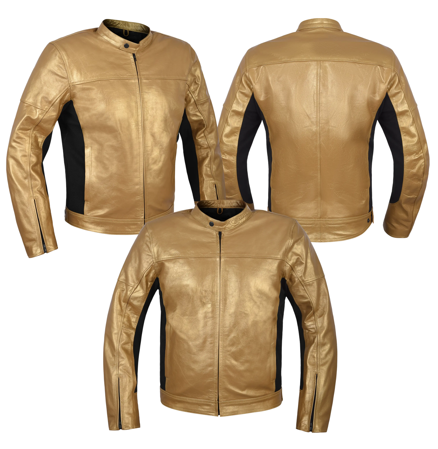 DAMEN-MOTORENJACKE AUS ECHTEM LEDER MIT HARTEN PROTEKTOREN UND RÜCKENPROTEKTOR - GOLD