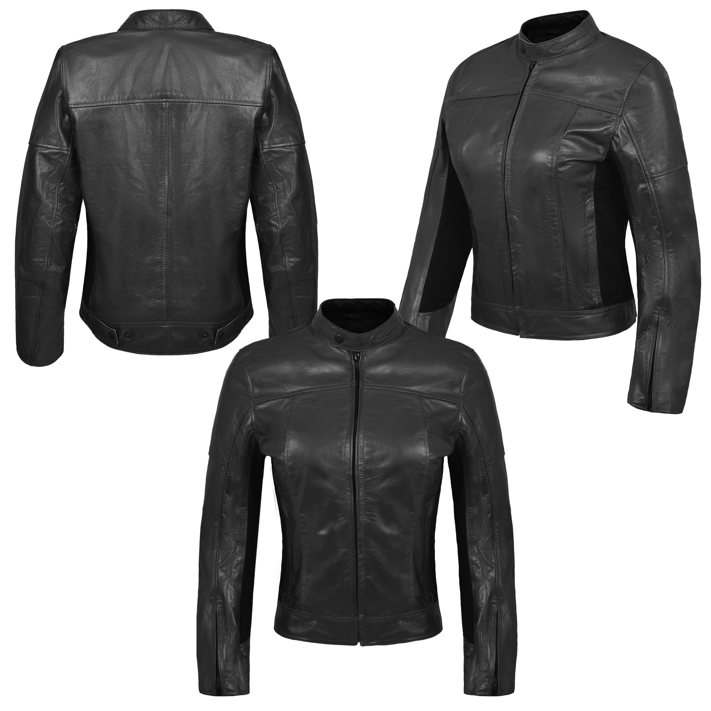 DAMEN-MOTORENJACKE AUS ECHTEM LEDER MIT HARTEN PROTEKTOREN UND RÜCKENPROTEKTOR - SCHWARZ