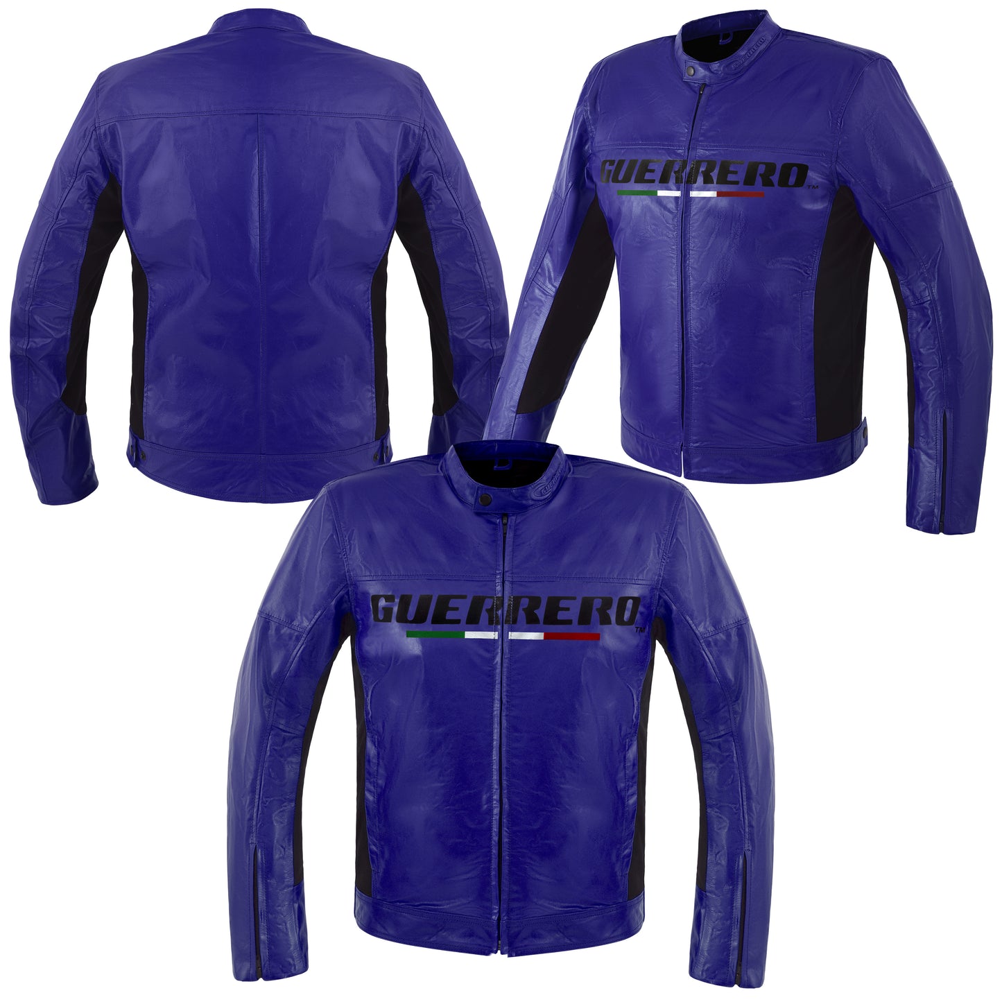 GIACCA DA MOTO UOMO MOD 'STREETFIGHTER' IN VERA PELLE CON PROTEZIONI E PARASCHIENA - BLU