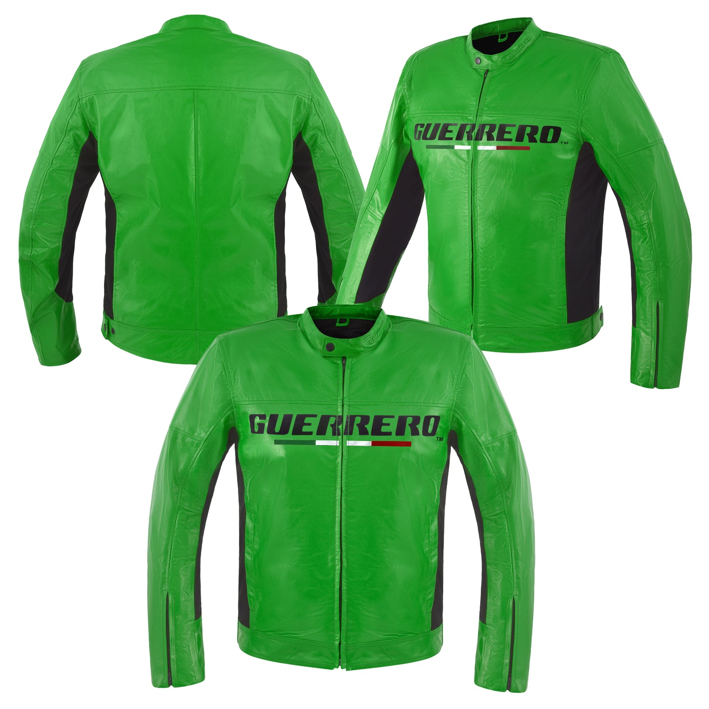 GIACCA DA MOTO UOMO MOD 'STREETFIGHTER' IN VERA PELLE CON PROTEZIONI E PARASCHIENA - VERDE FLUO