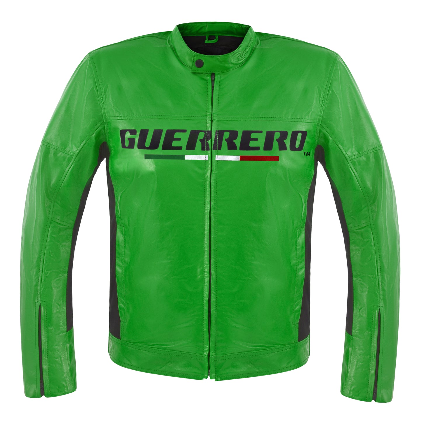 GIACCA DA MOTO UOMO MOD 'STREETFIGHTER' IN VERA PELLE CON PROTEZIONI E PARASCHIENA - VERDE FLUO