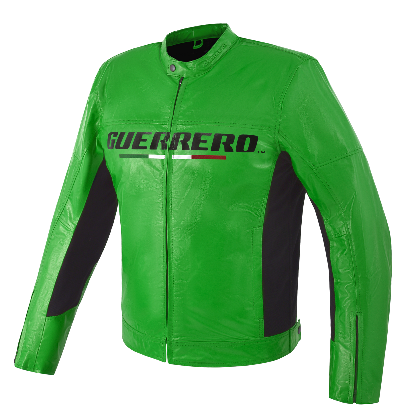 GIACCA DA MOTO UOMO MOD 'STREETFIGHTER' IN VERA PELLE CON PROTEZIONI E PARASCHIENA - VERDE FLUO